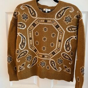 Madewell Bandana Paisley Knit Sweater Mustard Brown Crewneck Medium